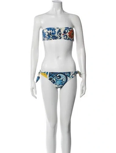 Pre-owned Dolce & Gabbana Floral Print Bikini In Neutrals