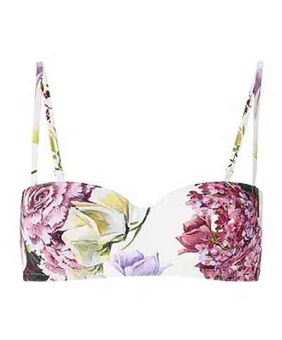 Dolce & Gabbana Floral Print Bikini Top In White