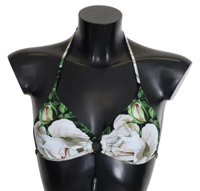 DOLCE & GABBANA DOLCE & GABBANA FLORAL PRINT BIKINI TOP WITH LOGO WOMEN'S CLASP
