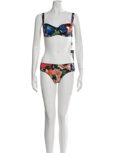 Pre-owned Dolce & Gabbana Floral Print Bikini W/ Tags In Pink