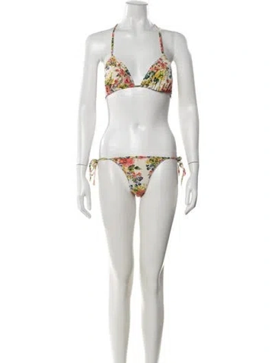 Pre-owned Dolce & Gabbana Floral Print Bikini In White