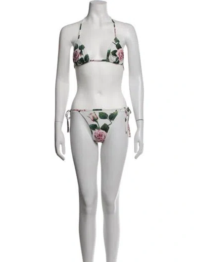 Pre-owned Dolce & Gabbana Floral Print Bikini In White