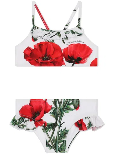 Dolce & Gabbana Kids' Floral-print Bikini In Poppy Red