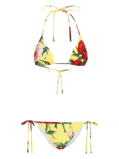Dolce & Gabbana Floral-print Bikini In Yellow