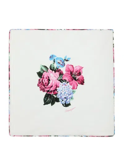 Dolce & Gabbana Floral-print Blanket In Neutrals
