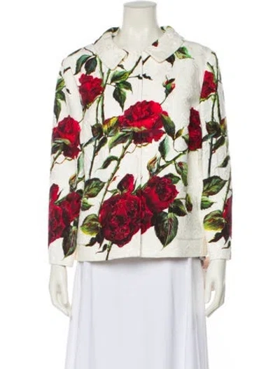 Pre-owned Dolce & Gabbana Floral Print Blazer W/ Tags In White