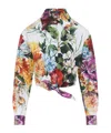 Dolce & Gabbana Multicolor Cropped Shirt With Tie Closure On The Front And All-over Floral Print In Cotton Woman