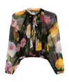 Dolce & Gabbana Rose Tie-neck Chiffon Cropped Blouse In Black