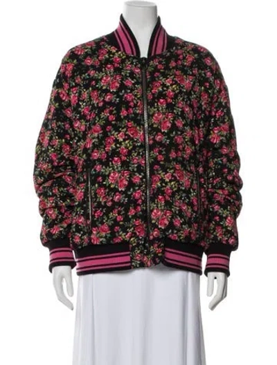 Pre-owned Dolce & Gabbana Floral Print Bomber Jacket In Black