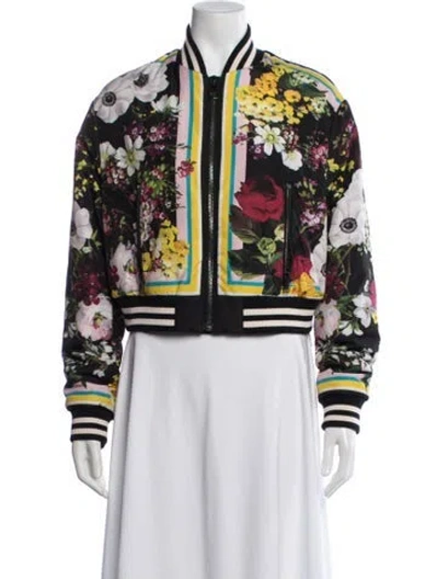 Pre-owned Dolce & Gabbana Floral Print Bomber Jacket In Black