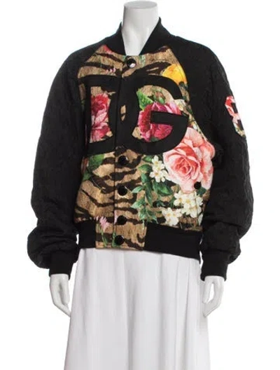 Pre-owned Dolce & Gabbana Floral Print Bomber Jacket In Black