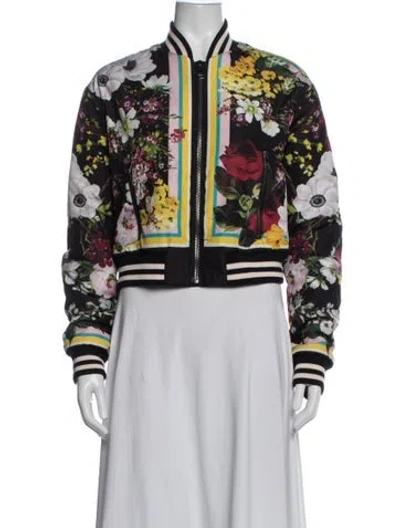 Pre-owned Dolce & Gabbana Floral Print Bomber Jacket In Black