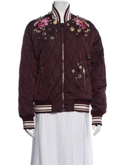 Pre-owned Dolce & Gabbana Floral Print Bomber Jacket In Burgundy