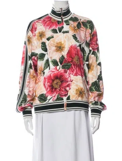 Pre-owned Dolce & Gabbana Floral Print Bomber Jacket In Neutrals
