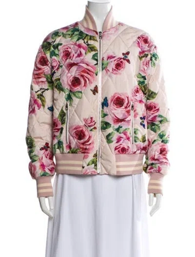 Pre-owned Dolce & Gabbana Floral Print Bomber Jacket In Pink