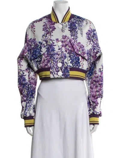 Pre-owned Dolce & Gabbana Floral Print Bomber Jacket In Purple