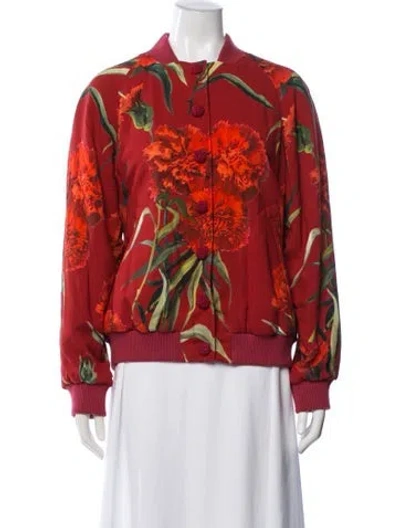 Pre-owned Dolce & Gabbana Floral Print Bomber Jacket In Red
