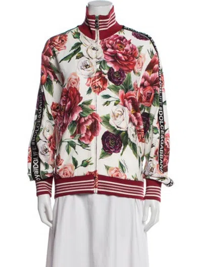 Pre-owned Dolce & Gabbana Floral Print Bomber Jacket In Red