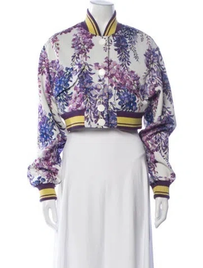 Pre-owned Dolce & Gabbana Floral Print Bomber Jacket W/ Tags In Neutrals/purple