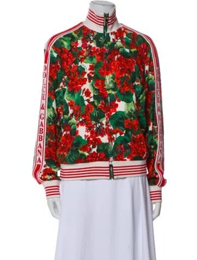 Pre-owned Dolce & Gabbana Floral Print Bomber Jacket In White