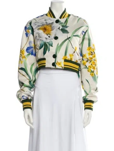 Pre-owned Dolce & Gabbana Floral Print Bomber Jacket In White