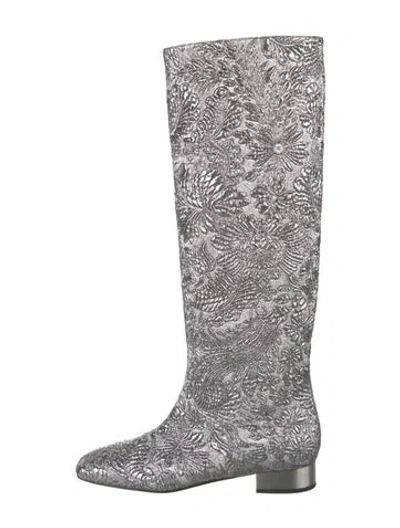 Pre-owned Dolce & Gabbana Floral Print Boots W/ Tags In Metallic/silver