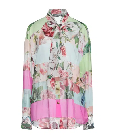 DOLCE & GABBANA FLORAL PRINT BOW BLOUSE
