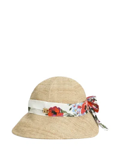 Dolce & Gabbana Kids' Floral-print Bow Hat In Neutral