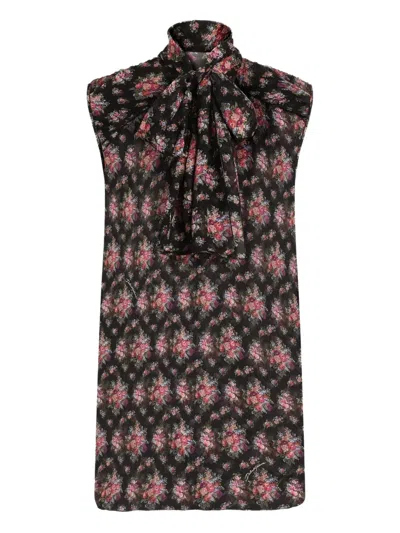 Dolce & Gabbana Small Flower Bouquet-print Chiffon Top In Animal Print