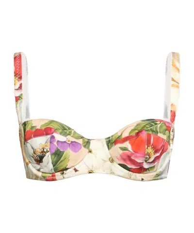 Dolce & Gabbana Floral Print Bra In Ivory White