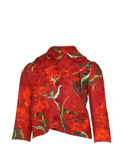 Pre-owned Dolce & Gabbana Floral-print Brocade Jacket In Red