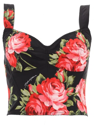 Dolce & Gabbana Floral Print Bustier Crop Top In Black