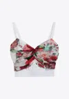 Dolce & Gabbana Bustier Top In Marquisette And Chiffon With Rose Print In Multicolor