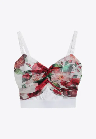DOLCE & GABBANA FLORAL PRINT BUSTIER CROPPED TOP
