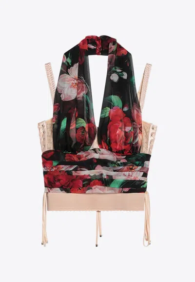 DOLCE & GABBANA FLORAL PRINT BUSTIER TOP