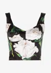 Dolce & Gabbana Satin Top With White Rose Print In Multicolor