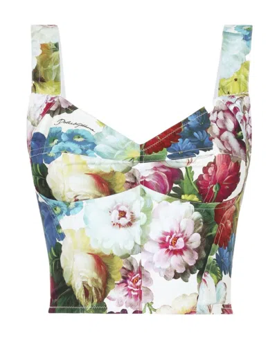 Dolce & Gabbana White Polka Silk Corset Bustier Top In Fiore Notturno F.bco