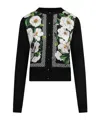 Dolce & Gabbana Floral Print Knit Cardigan With Ribbed Cuffs In Black