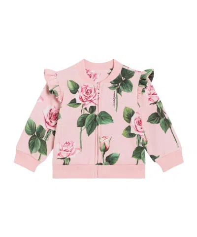 Dolce & Gabbana Kids' Floral Ruffled Cardigan In Pink