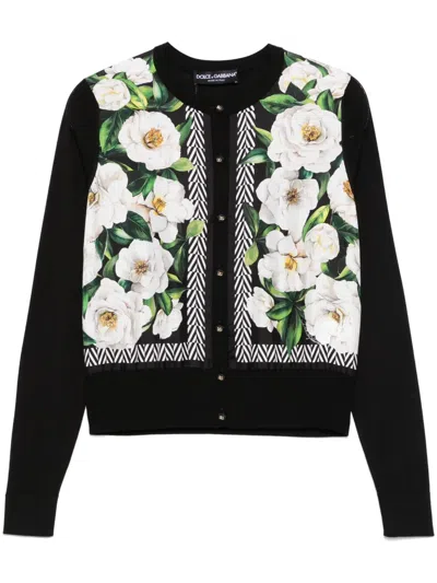 Dolce & Gabbana Cardigan Mit Blumen-print In Schwarz