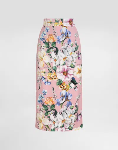 Dolce & Gabbana Floral-print Charmeuse Calf-length Skirt
