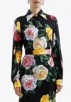 Dolce & Gabbana Multicolor Shirt With Oversize Pointed Collar And All-over Floral Motif In Silk Stretch Woman In Multicolor