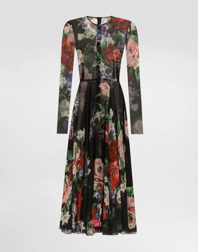 Dolce & Gabbana Floral-print Chiffon Calf-length Dress With Circle Skirt