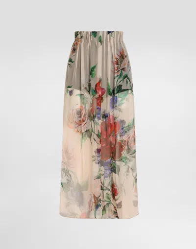 DOLCE & GABBANA FLORAL-PRINT CHIFFON CALF-LENGTH SKIRT