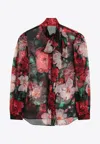 Dolce & Gabbana Shirt With Bow In Chiffon With Floral Print In Multicolor