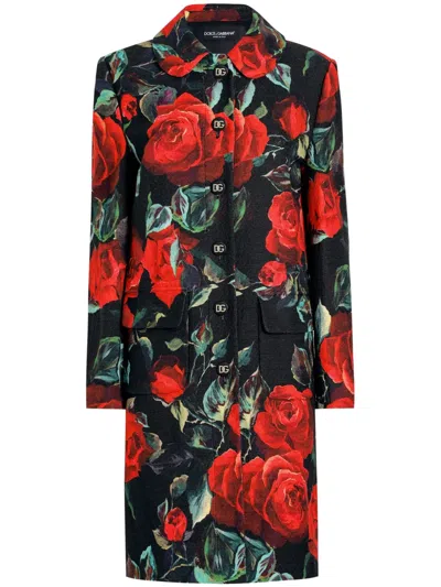 Dolce & Gabbana Mantel Mit Blumen-print In Schwarz