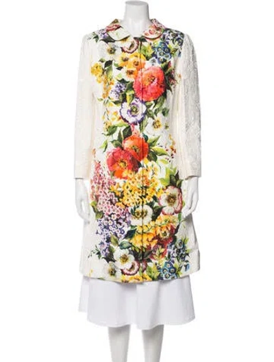 Pre-owned Dolce & Gabbana Floral Print Coat In White