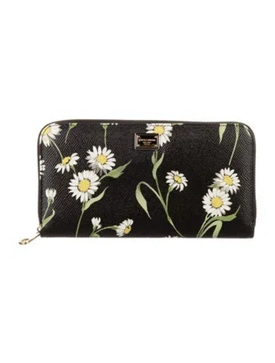 Pre-owned Dolce & Gabbana Floral Print Continental Wallet In Black