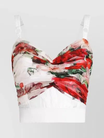 DOLCE & GABBANA FLORAL PRINT CORSET TOP WITH SHEER OVERLAY