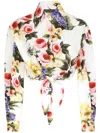 DOLCE & GABBANA FLORAL PRINT COTTON BLOUSE WITH DECORATIVE FRONT KNOT